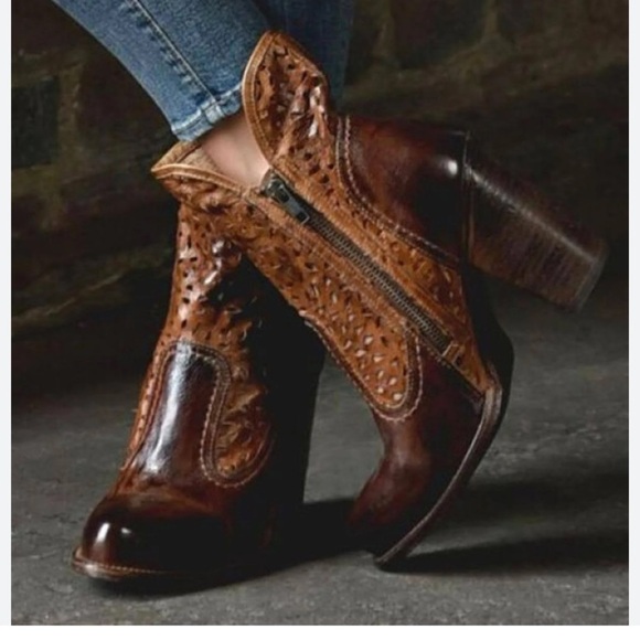 BED|STU SHOES BED STU SHOES IRMA GRAPHITO RUSTIC BOOTS HIGH HEEL LEATHER CUTOUTS - Picture 1 of 16